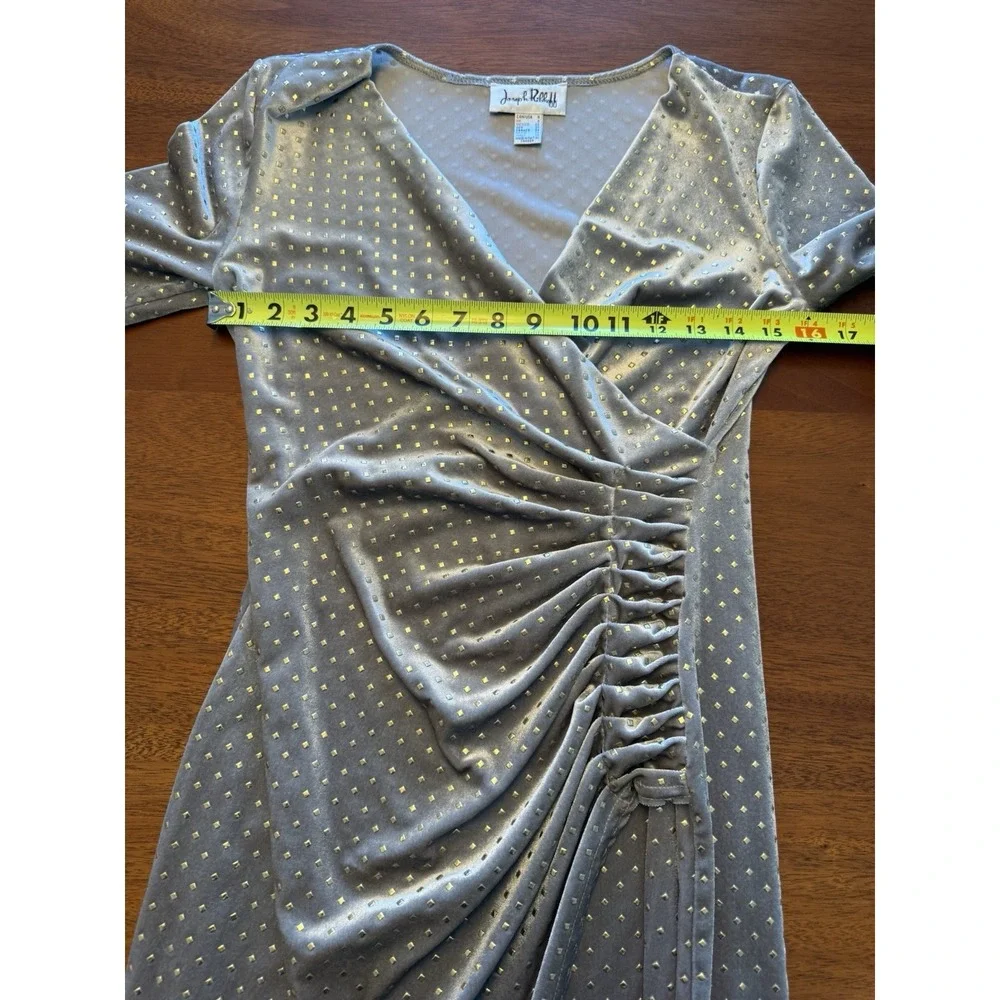 Joseph Ribkoff Faux Wrap Dress Size 4 Champagne Gold Velvet Ruched Cocktail NWT